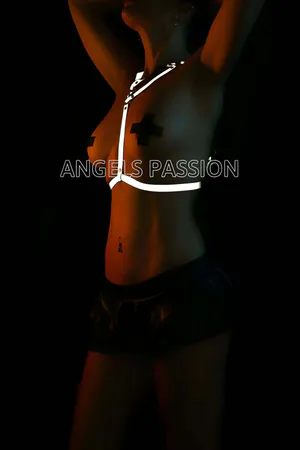 Black reflective Y-front body harness with adjustable straps