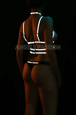 Reflective vegan leather body harness with O-rings and adjustable straps