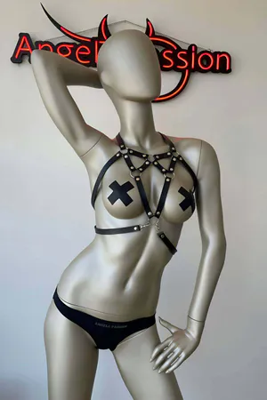 Black Faux Leather Star Chest Harness with Adjustable Straps