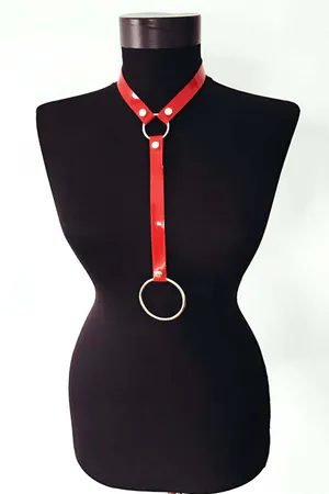 Red Patent Choker Harness O-Ring Detail Faux Leather