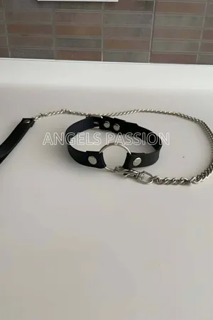 Black Faux Leather Choker Collar Detachable Metal Chain Leash