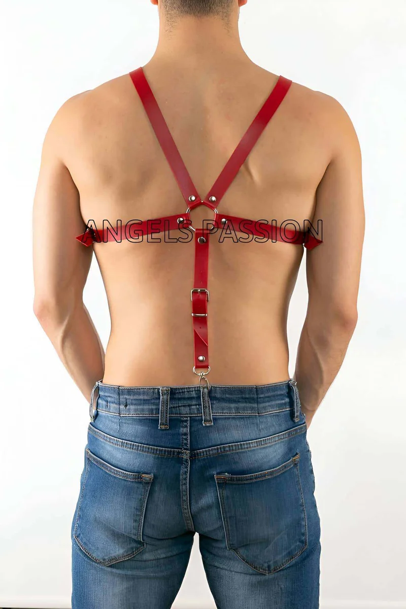 Red vegan leather harness waist strap with