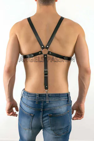 Black Faux Leather Chest Body Harness for Women with Central O-Ring