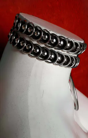 Siyah Suni Deri İkili Metal Halka Detaylı Choker Yaka Kolye
