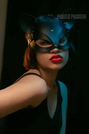 Black Faux Leather Cat Mask with Studs and Pointed Ears