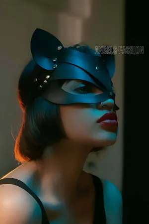 Black Faux Leather Cat Mask with Studs and Pointed Ears