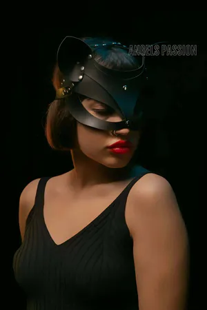 Black Faux Leather Cat Mask with Studs and Pointed Ears