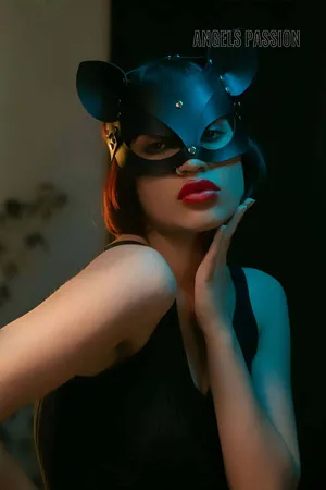 Black Faux Leather Cat Mask with Studs and Pointed Ears