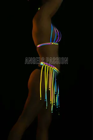 Püsküllü Renkli Reflektörlü Fantezi Elbise - Sexy Harness İç Giyim - APFT584