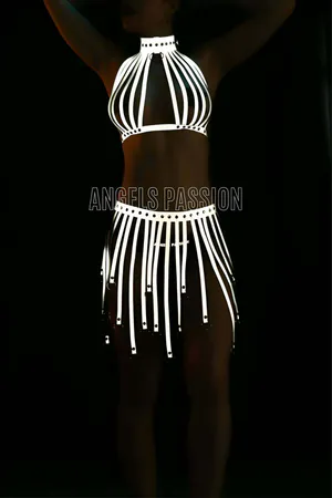 Reflective Halter Harness and Fringe Skirt Set Silver