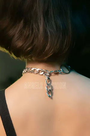 Black Faux Leather O-Ring Choker with Silver Curb Chain