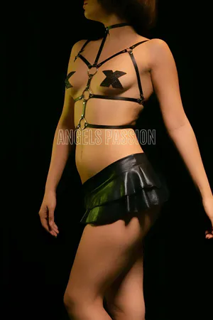 Black Faux Leather Full Body Harness with O-Ring Chain