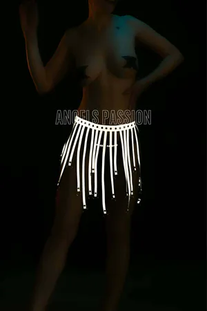 White reflective tassel body harness with O-rings and adjustable buckle