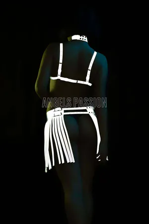 Reflective fringe harness set with O-ring detail and matching skirt
