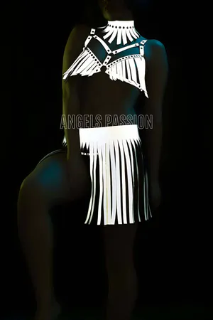 Reflective fringe harness set with O-ring detail and matching skirt