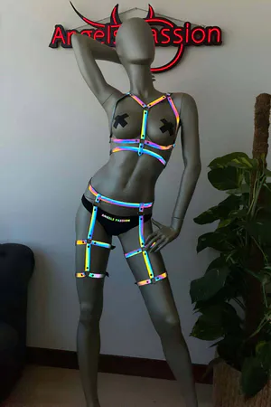 Iridescent reflective full body harness with adjustable straps
