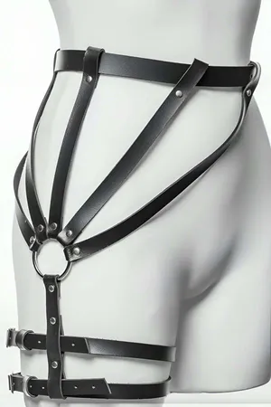 Black Faux Leather Adjustable Thigh Harness Women with Large O-Ring