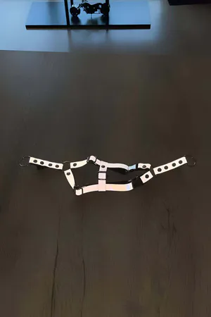 Black Faux Leather Reflective Cat Harness with Dual Safety Buckles and Adjustable Straps