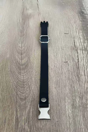 Black Faux Leather Collar with Silver Metal Buckle Adjustable Neck Strap