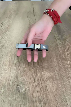 Silver Snap Buckle Vegan Leather Choker Minimalist Design Adjustable Length