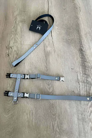 Silver Reflective 'X' Pattern Body Harness Vegan Leather Adjustable Straps