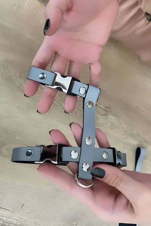 Silver Reflective 'X' Pattern Body Harness Vegan Leather Adjustable Straps