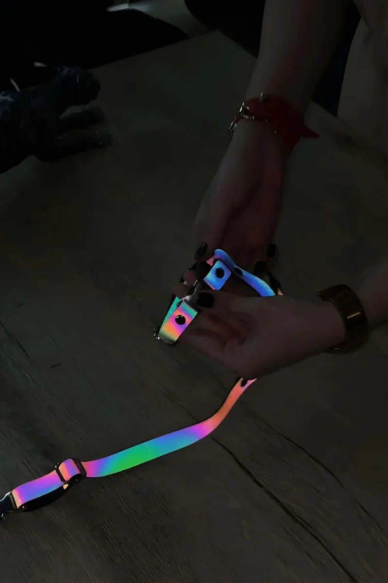 Rainbow Reflective Body Harness Women Adjustable Chest Straps Detachable Chain