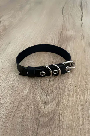 Black Vegan Leather Strap with Silver D-Rings and Adjustable Buckle