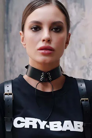 Black faux leather lace-up choker with silver eyelets