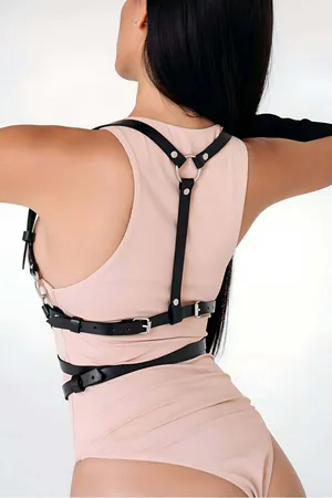 Black Faux Leather Body Harness Wrapped Waist Straps