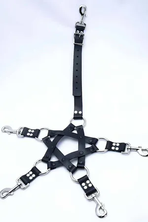 Black Faux Leather Collar and Cuff Harness Set Silver O-Rings