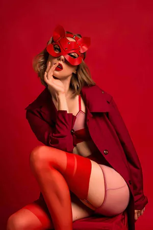 Red Faux Leather Cat Ear Mask with Studs