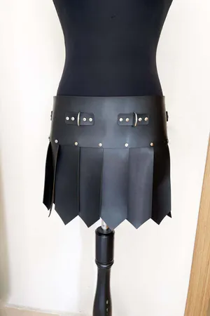 Black Faux Leather Gladiator Waist Skirt Harness Silver Studs