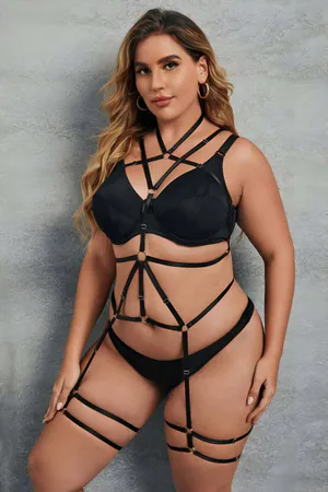 Black Faux Leather Strappy Body Harness with O-Rings