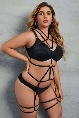 Black Faux Leather Strappy Body Harness with O-Rings