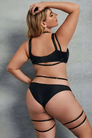 Black Faux Leather Strappy Body Harness with O-Rings