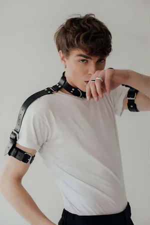 Black Faux Leather Choker and Shoulder Harness Set with Buckles