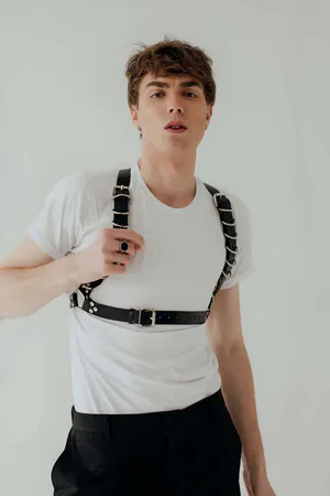 Black Faux Leather Chest Harness Adjustable Buckles