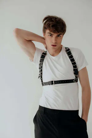 Black Faux Leather Chest Harness Adjustable Buckles