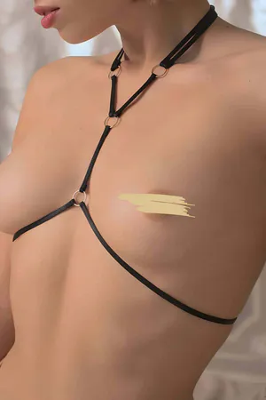 Black Strappy Underbust Harness and Thong Set Faux Leather