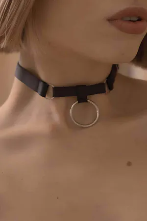 Black Elastic Caged Waist Harness with Garter Straps and O-Ring Choker
