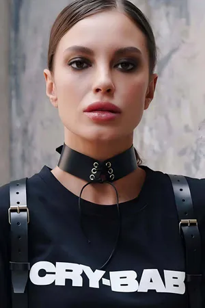 Black Faux Leather Lace-Up Choker Necklace
