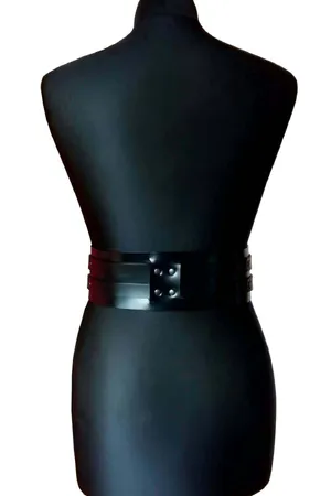 Black Faux Leather Waist Belt Harness Double Buckle