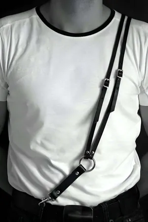 Black Faux Leather Chest Harness Men Adjustable Straps O-Ring Closure