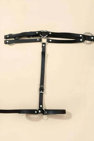Black Faux Leather Single Leg Garter Harness Adjustable Waist Thigh Straps