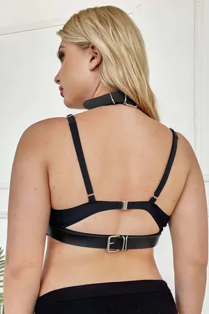 Siyah Suni Deri Zincirli Sütyen Harness Kadınlar İçin Ayarlanabilir