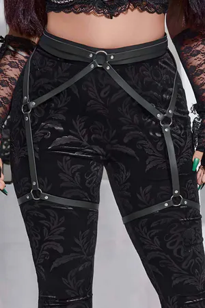 Black Faux Leather Thigh Garter Harness with Adjustable Straps for Women
