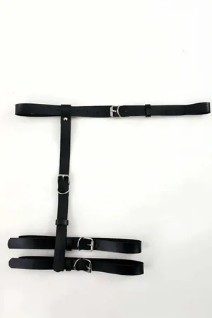 Black Faux Leather Thigh Garter Harness Adjustable Buckles