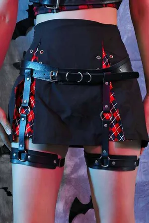 Black Faux Leather Garter Harness Women Adjustable Thigh and Waist Straps with D-Ring Hardware