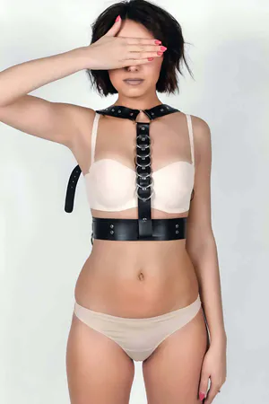 Black Faux Leather Body Harness with Stacked O-Rings